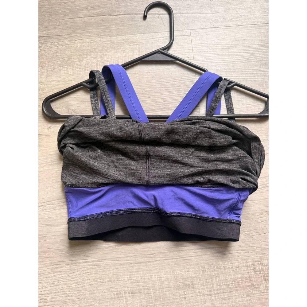 Lululemon Run For Gold Tank Heathered‎ Black / Iris Flower women's 6 workout fit
